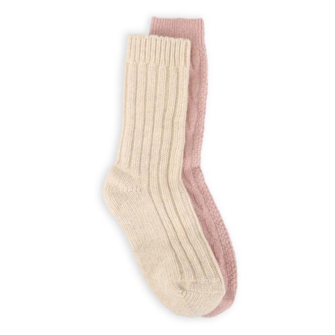 totes toasties® Ladies Chunky Twist Wool Boot Socks (Twin Pack) Oat / Lilac Extra Image 2